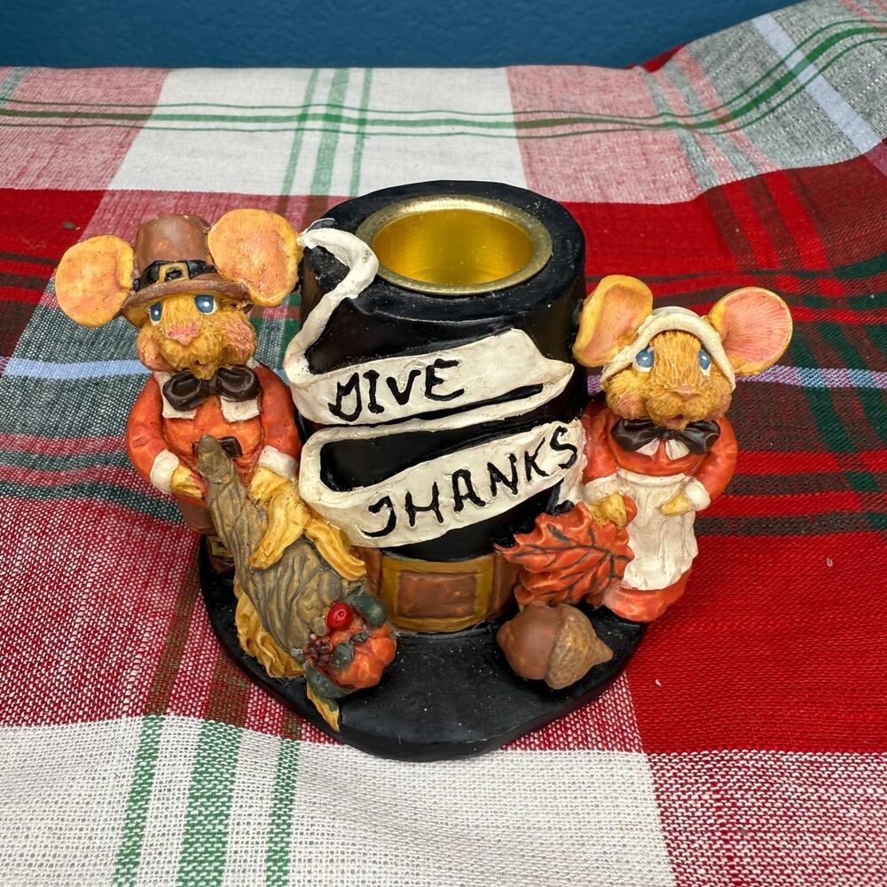 Vintage Thanksgiving "Give Thanks" Candle Stick Holder Centerpiece